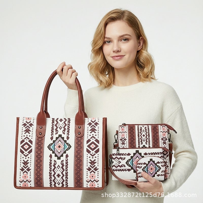 Ready-Made Ethnic Style Canvas Bag, Mother-In-Law Bag, Tote Bag, Four-Piece Set, Bohemian Style Portable Large-Capacity Bag - Image 5