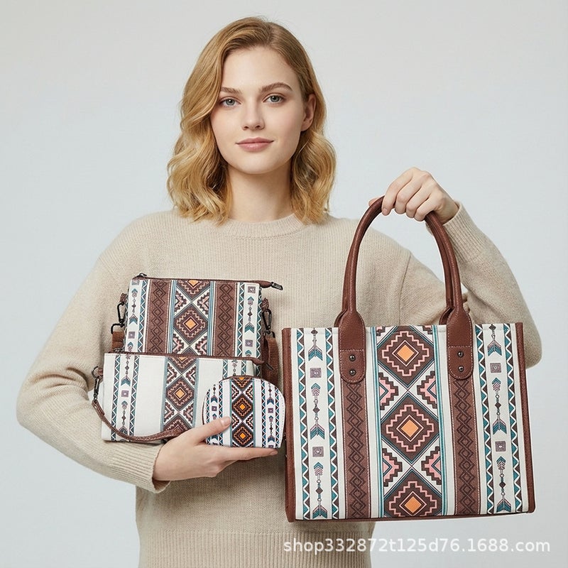 Ready-Made Ethnic Style Canvas Bag, Mother-In-Law Bag, Tote Bag, Four-Piece Set, Bohemian Style Portable Large-Capacity Bag - Image 4