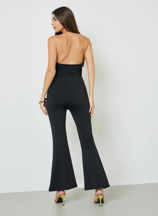 Take Two Black Black Metal Trim Backless Jumpsuit for Women | Best Price UAE