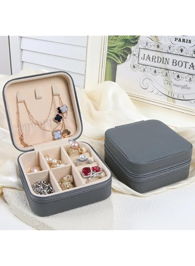 The Bros Gray PU Leather Jewelry Organizer – Compact Travel Jewelry Box, Adjustable Compartments, Velvet Lining | Gift for Eid, Weddings, Dubai Travel - Image 3