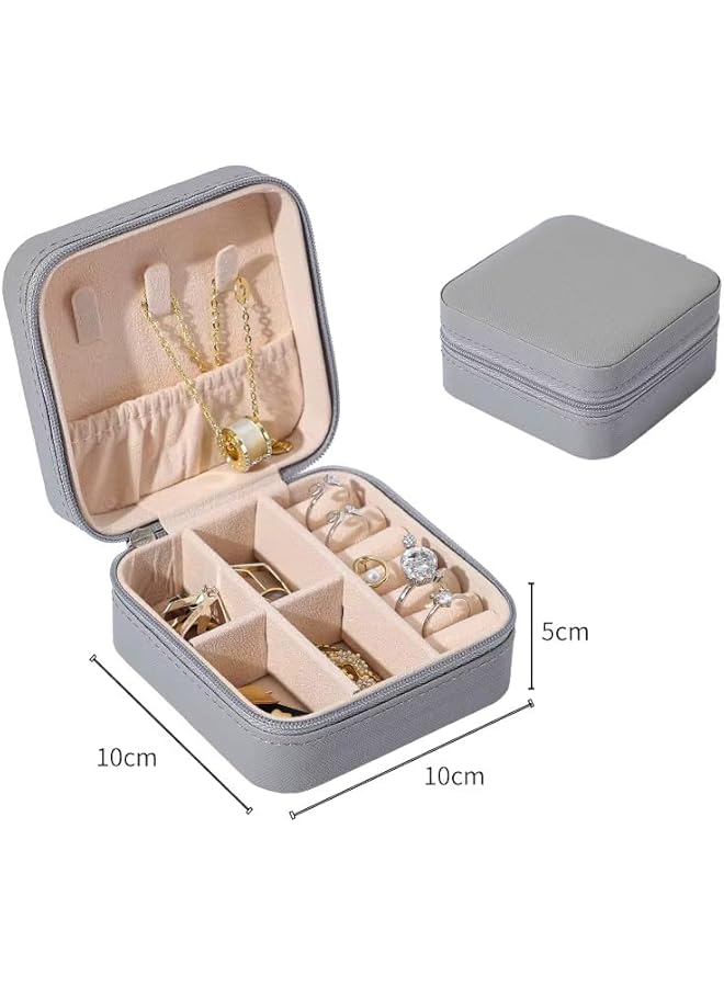 The Bros Gray PU Leather Jewelry Organizer – Compact Travel Jewelry Box, Adjustable Compartments, Velvet Lining | Gift for Eid, Weddings, Dubai Travel - Image 2