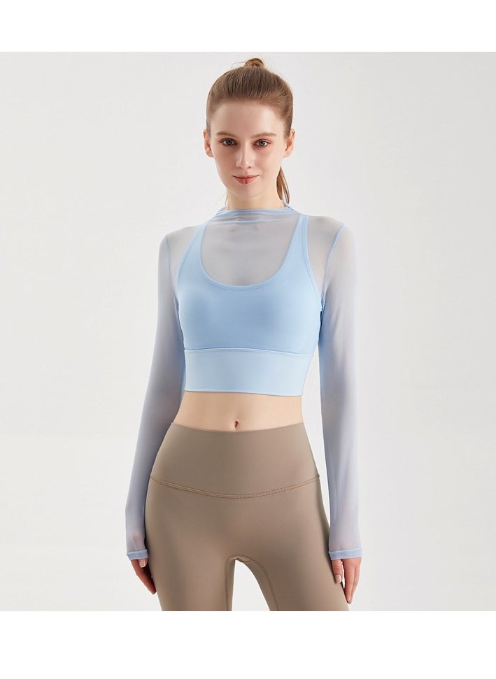 Generic Female Cross Thin Suspender Fashion Mesh Breathable Long Sleeved Fake Two-Piece Yoga Suit  - Image 1