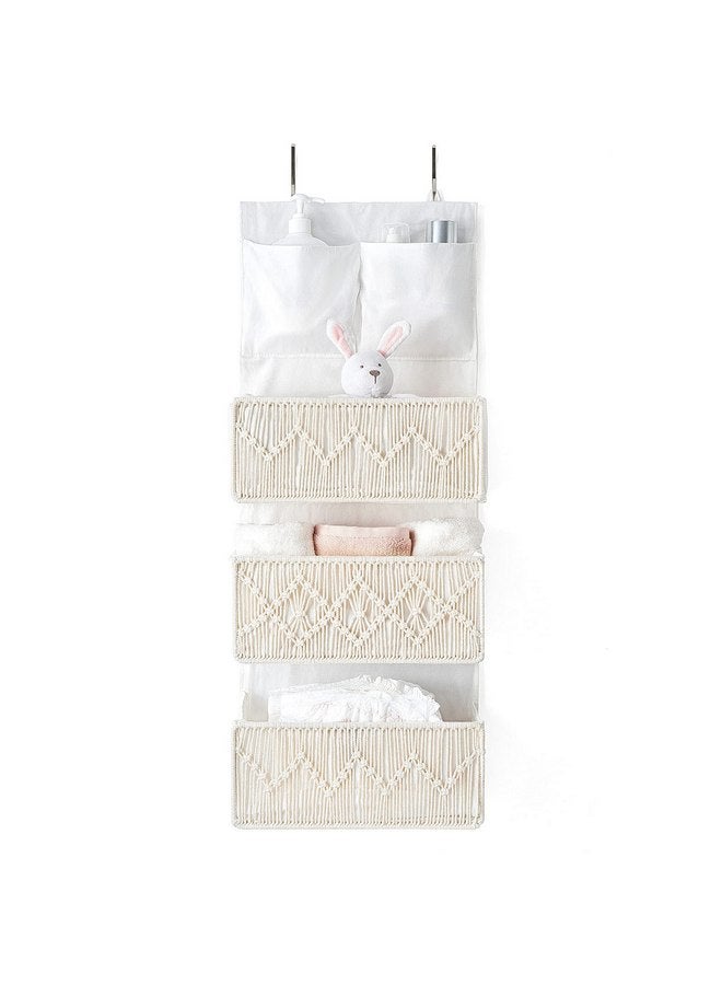 Mkono Macrame Over The Door Organizer, Boho Storage Decor with 3 Woven Pockets, Bedroom Closet Door Hanging Organizer for Baby Nursery Bathroom Pantry Dorm Kids Toys Diapers, Ivory - Image 1