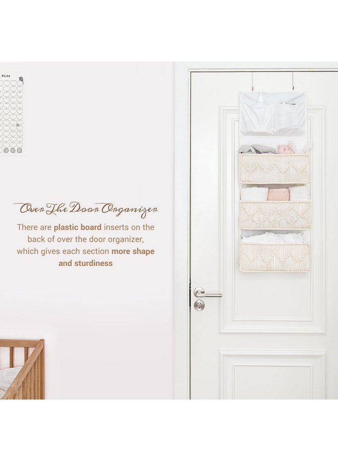 Mkono Macrame Over The Door Organizer, Boho Storage Decor with 3 Woven Pockets, Bedroom Closet Door Hanging Organizer for Baby Nursery Bathroom Pantry Dorm Kids Toys Diapers, Ivory - Image 2