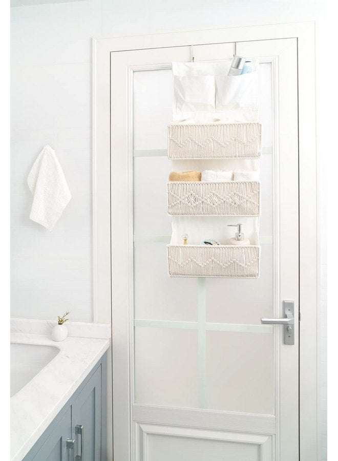 Mkono Macrame Over The Door Organizer, Boho Storage Decor with 3 Woven Pockets, Bedroom Closet Door Hanging Organizer for Baby Nursery Bathroom Pantry Dorm Kids Toys Diapers, Ivory - Image 4
