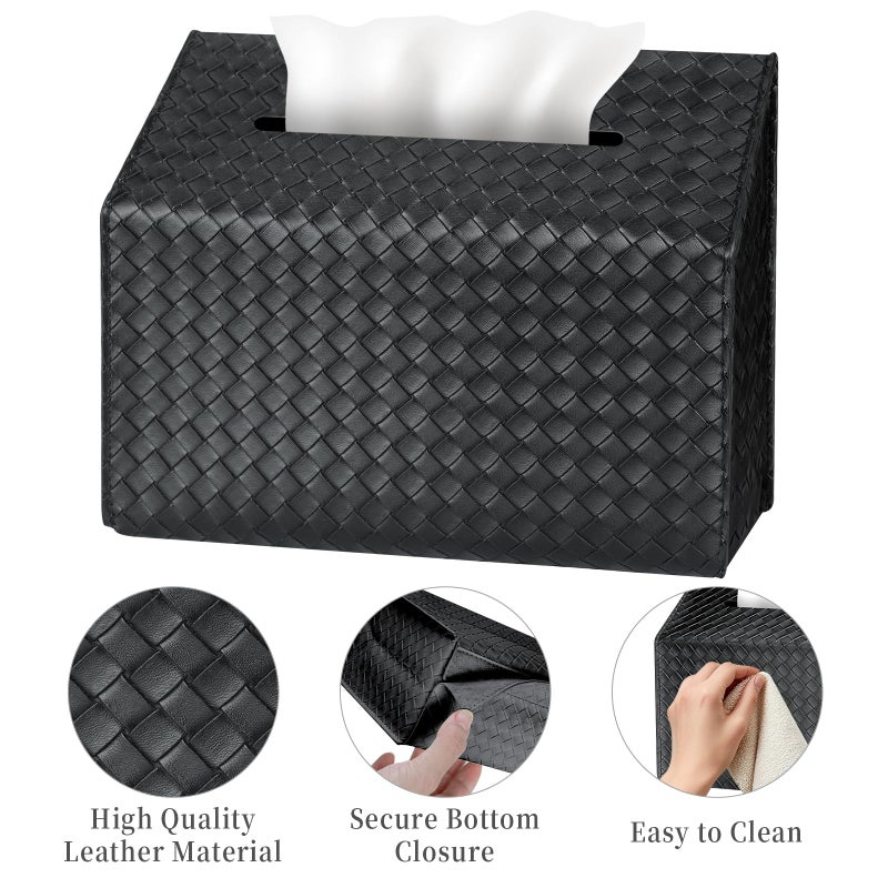 NiHome PU Leather Tissue Box Cover for Kleenex Hand Towels, Versatile for Countertops and Towel Racks, Leather Enhances Home Decor, Easy to Use with Exquisite Edging Craftsmanship (Black) - Image 5