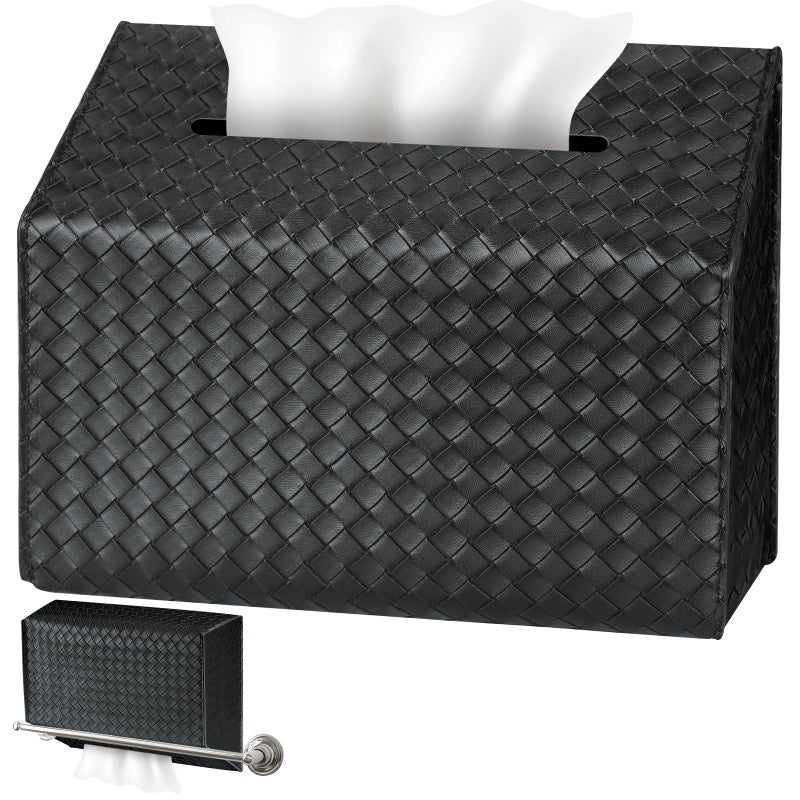 NiHome PU Leather Tissue Box Cover for Kleenex Hand Towels, Versatile for Countertops and Towel Racks, Leather Enhances Home Decor, Easy to Use with Exquisite Edging Craftsmanship (Black) - Image 1