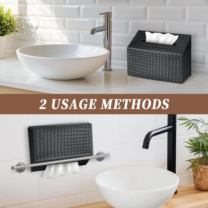 NiHome PU Leather Tissue Box Cover for Kleenex Hand Towels, Versatile for Countertops and Towel Racks, Leather Enhances Home Decor, Easy to Use with Exquisite Edging Craftsmanship (Black) - Image 3