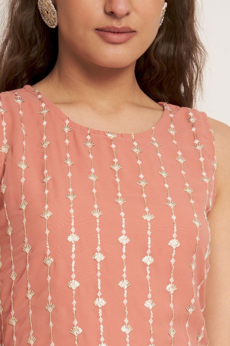 Shopping Queen شوپينج كوين - مجموعة كورتا شارارا مستقيمة من جورجيت للنساء مع دوبتة (A503_Peach_4XL) - Image 3