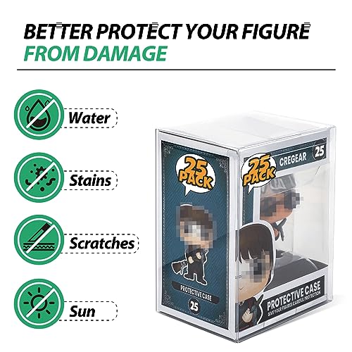 CREGEAR 25 Pack Protectors Case Apply for Funko- 4" Inch-Pop Vinyl Figures, 0.38mm Crystal Clear Protector, Plastic Protector Cases, Heavy Duty Display Box with Protective Film & Locking Tab - Image 2
