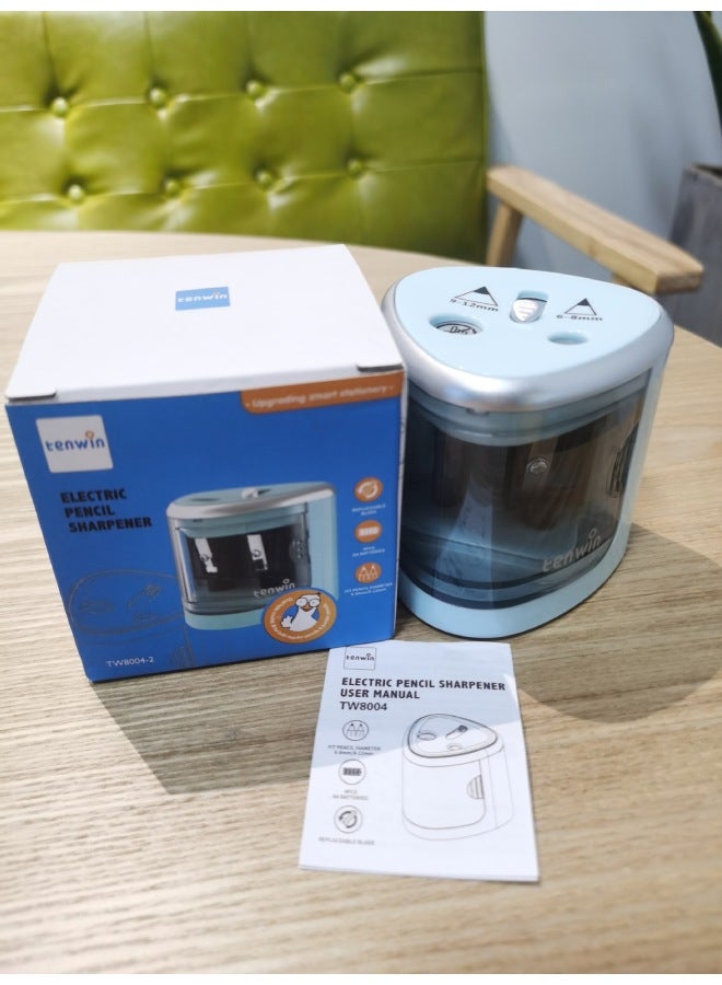 tenwin Double Hole Electric Pencil Sharpener For Primary School Students Semi-automatic Thickness Two Hole Pencil Sharpener Machine Battery 8004 - Image 1
