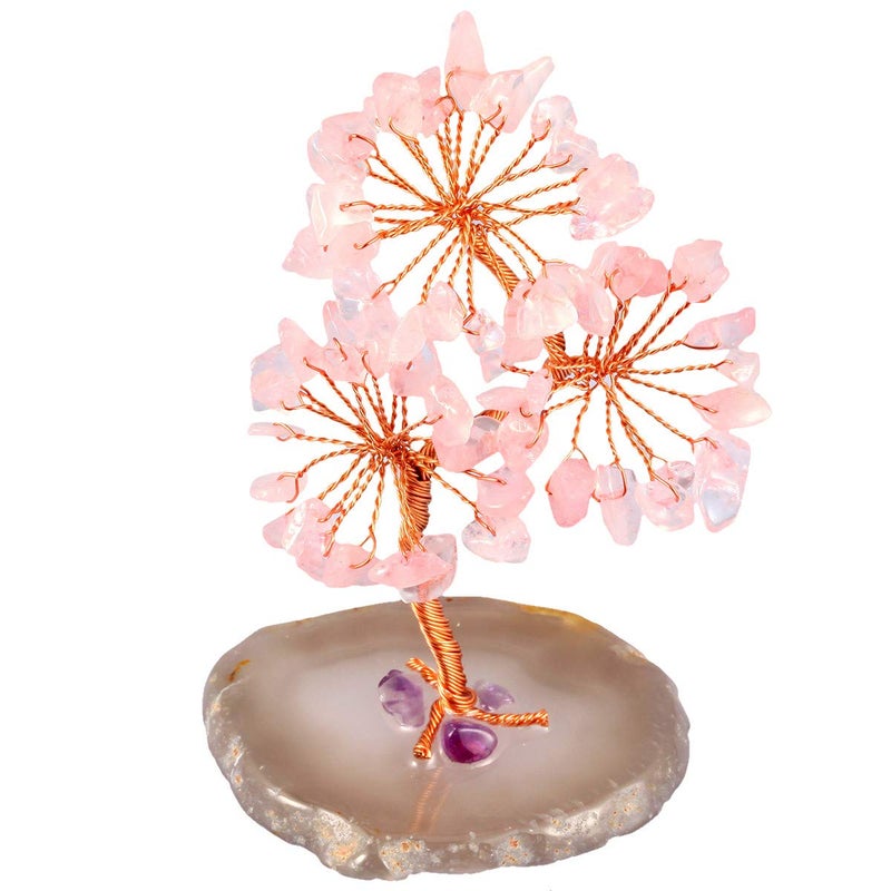 mookaitedecor mookaitedecor Rose Quartz Crystal Tree Agate Slice Base Healing Stones Money Tree Decoration for Wealth and Luck  - Image 2