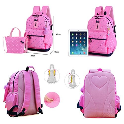 VIDOSCLA 3Pcs Heart Printing Backpack Sets Bowknot Primary Schoolbag Travel Daypack Shoulder Bag Girls Rucksack knapsack - Image 2