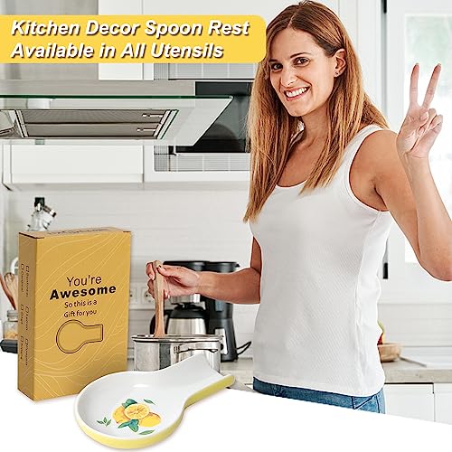 HAPPY KIT Spoon Rest - Lemon Spoon Rest for Stove Top for Cooking Spoons Spatula Lemon Kitchen Decor Ceramic Spoon Holder for Kitchen Counter with Gift Box Ready - Image 5