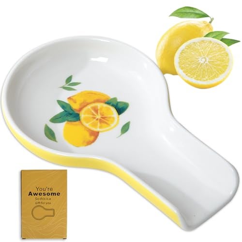 HAPPY KIT Spoon Rest - Lemon Spoon Rest for Stove Top for Cooking Spoons Spatula Lemon Kitchen Decor Ceramic Spoon Holder for Kitchen Counter with Gift Box Ready - Image 1