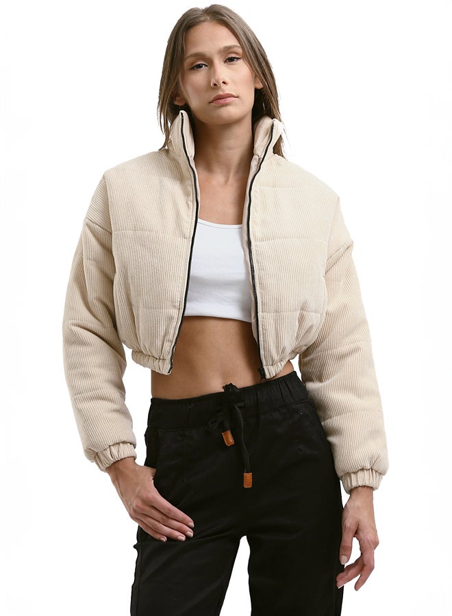 RAVIN Beige Short Corduroy Jacket with Side Pockets - Image 1