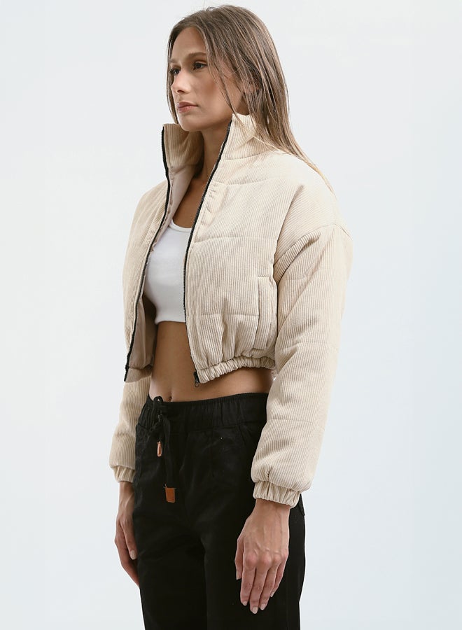 RAVIN Beige Short Corduroy Jacket with Side Pockets - Image 2