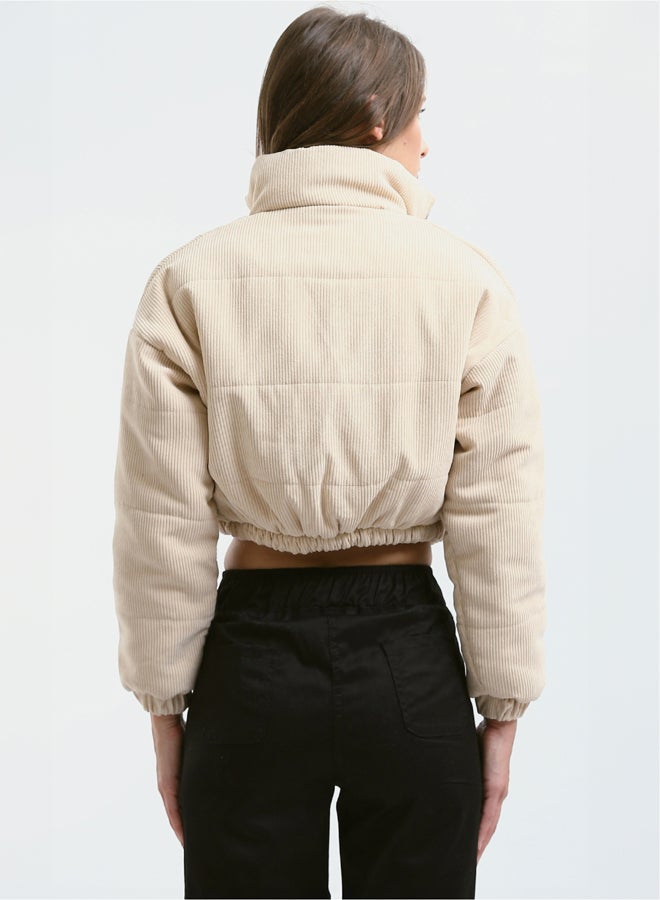 RAVIN Beige Short Corduroy Jacket with Side Pockets - Image 3