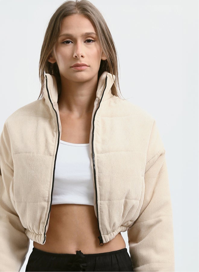 RAVIN Beige Short Corduroy Jacket with Side Pockets - Image 4