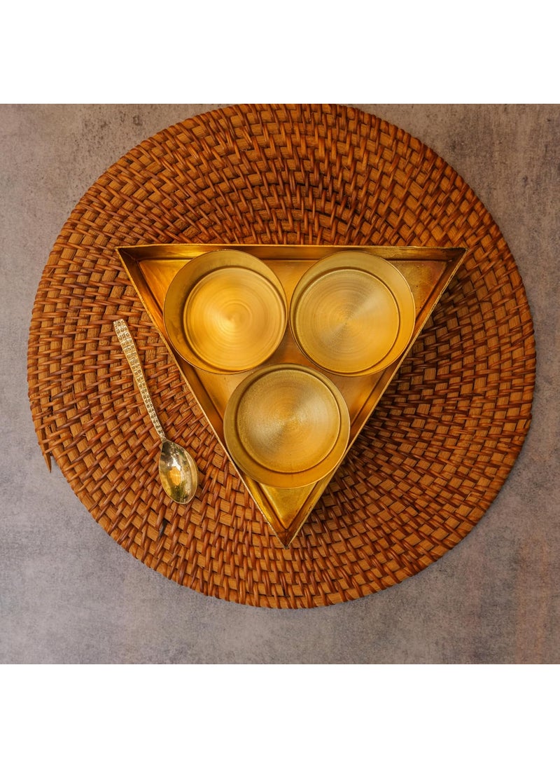 Ambi Home Ambi Pure Brass Triangle Spice Box with Etched Design 3 Compartments Traditional Masala Containers 8 Inches Base  - Image 2