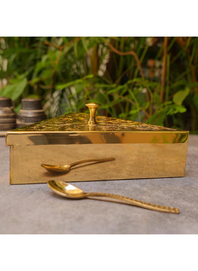 Ambi Home Ambi Pure Brass Triangle Spice Box with Etched Design 3 Compartments Traditional Masala Containers 8 Inches Base  - Image 4