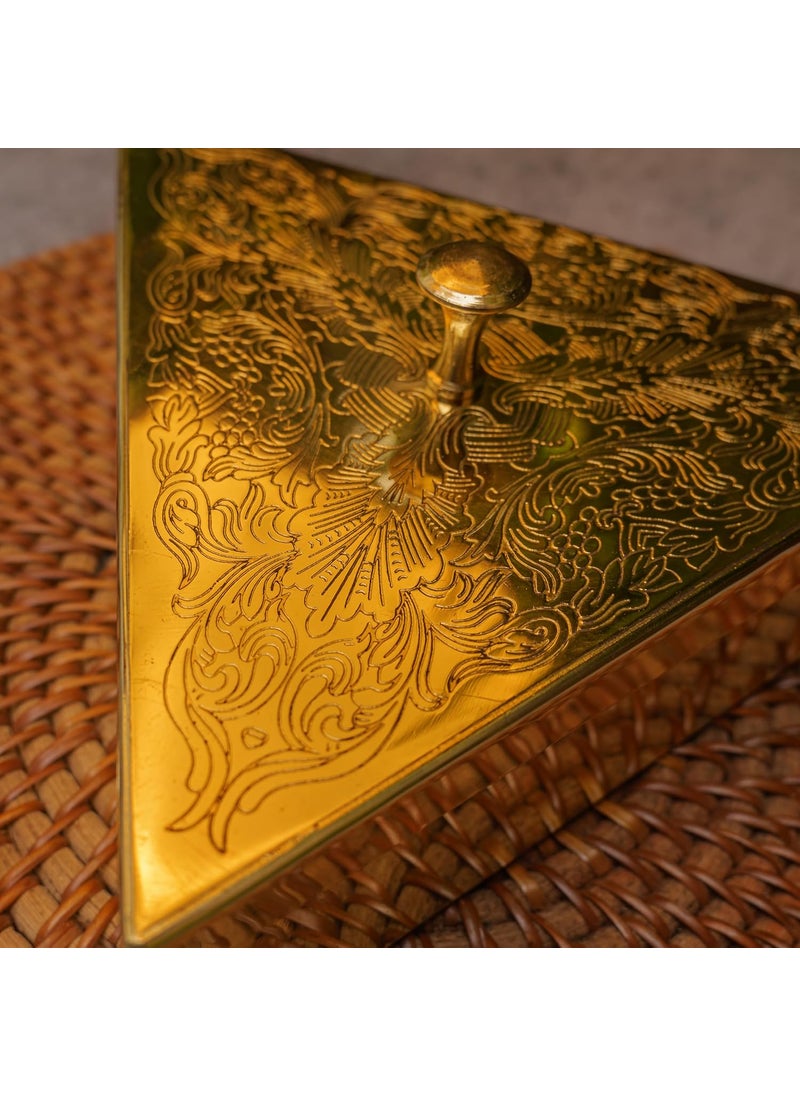 Ambi Home Ambi Pure Brass Triangle Spice Box with Etched Design 3 Compartments Traditional Masala Containers 8 Inches Base  - Image 5