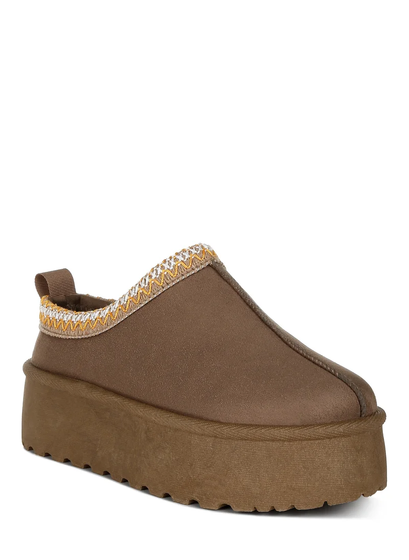 London Rag Taupe Embroidered Platform Fur Classic Slip-On