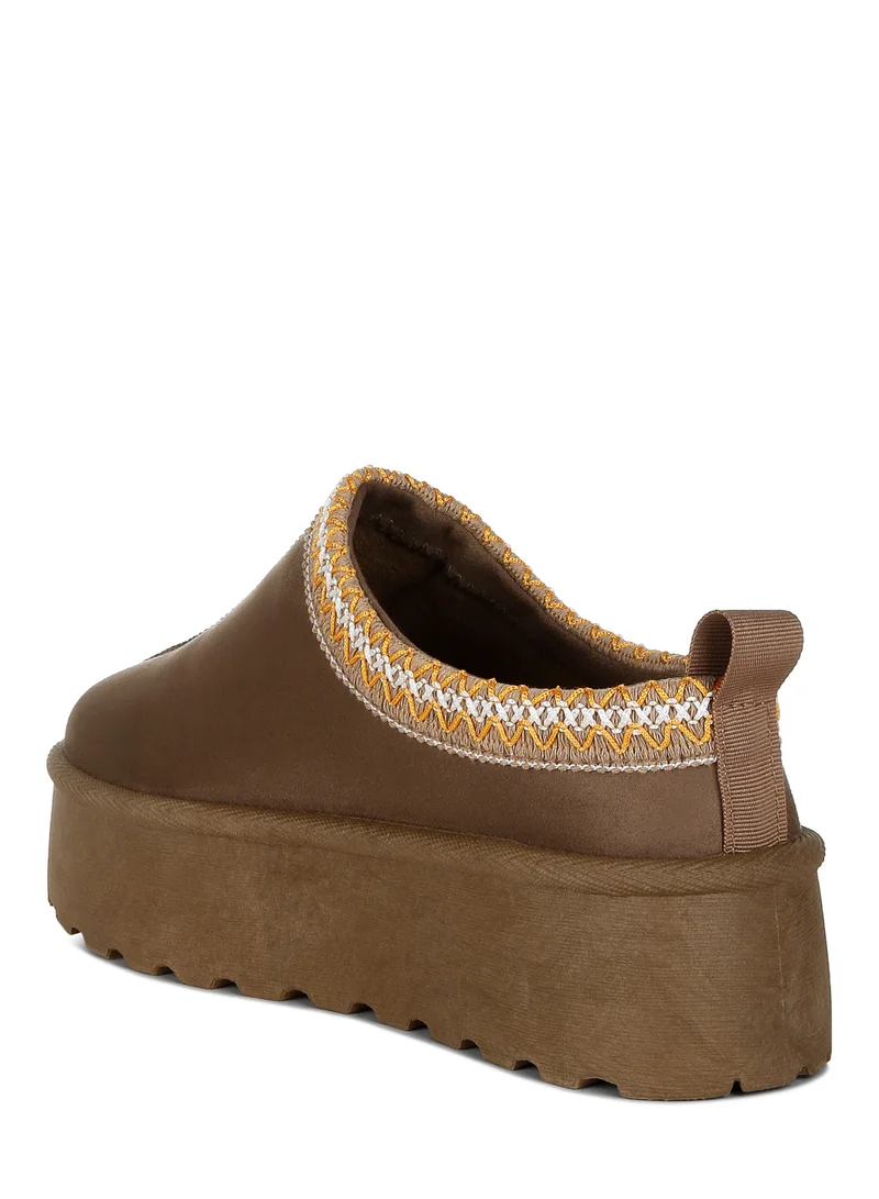 London Rag Taupe Embroidered Platform Fur Classic Slip-On