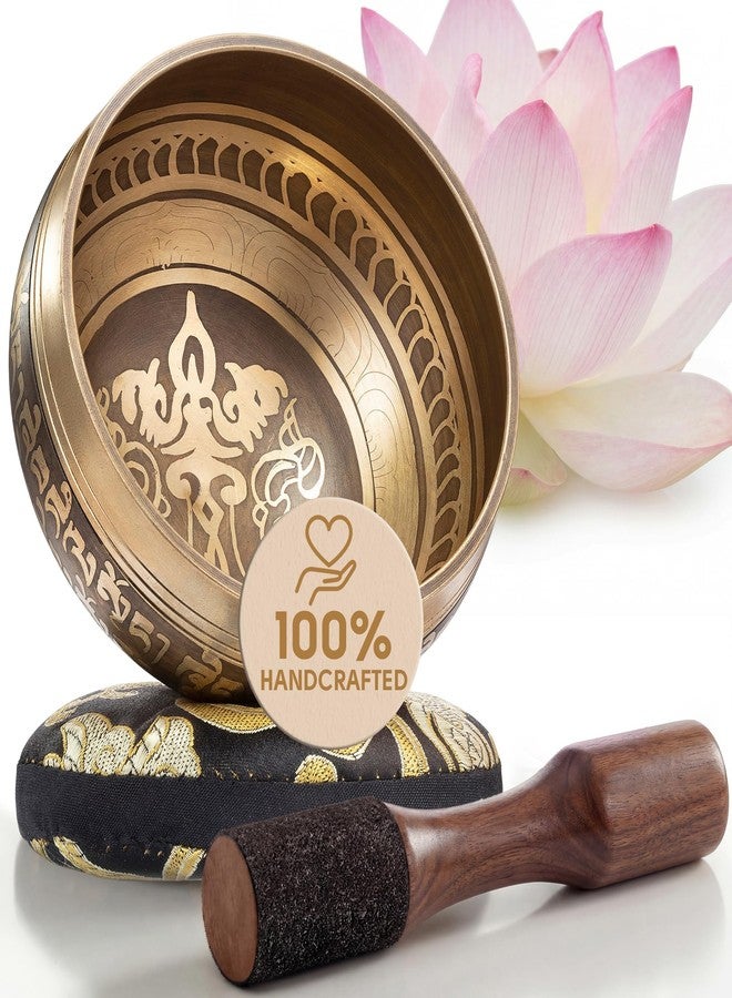 Silent Mind Tibetan Singing Bowl Set - Easy to Play - Creates Beautiful Sound for Holistic Healing, Stress Relief, Meditation & Relaxation - Peace Pattern - Gold Bowl with Black Pillow - Yoga singing bowl - Image 1