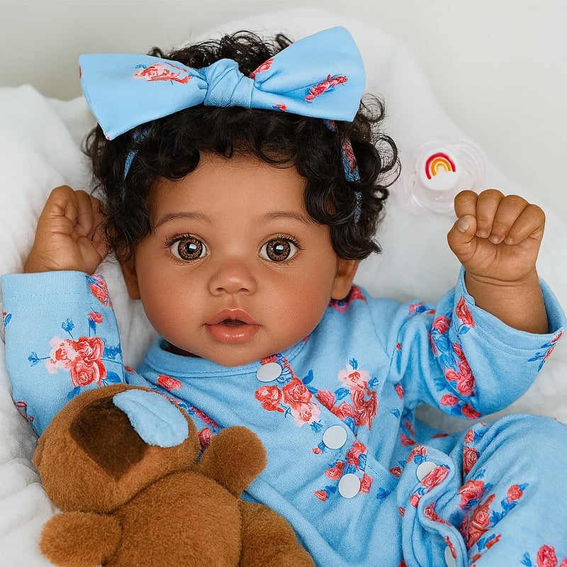 SCOM Lifelike Reborn Black Girl 20 Inch African American Newborn Baby Girl Real Life Baby Dolls with Weighted Soft Cloth Body for Kids Age 3 - Image 4