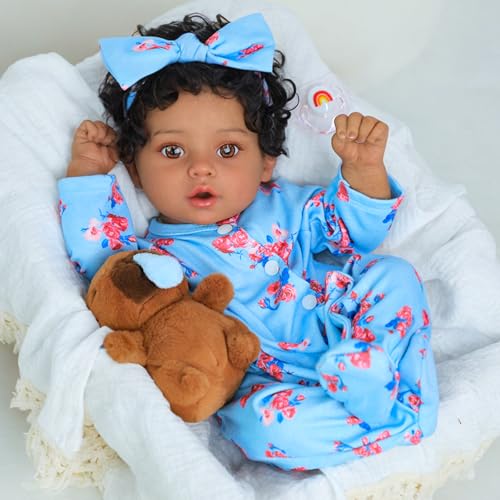 SCOM Lifelike Reborn Black Girl 20 Inch African American Newborn Baby Girl Real Life Baby Dolls with Weighted Soft Cloth Body for Kids Age 3 - Image 5