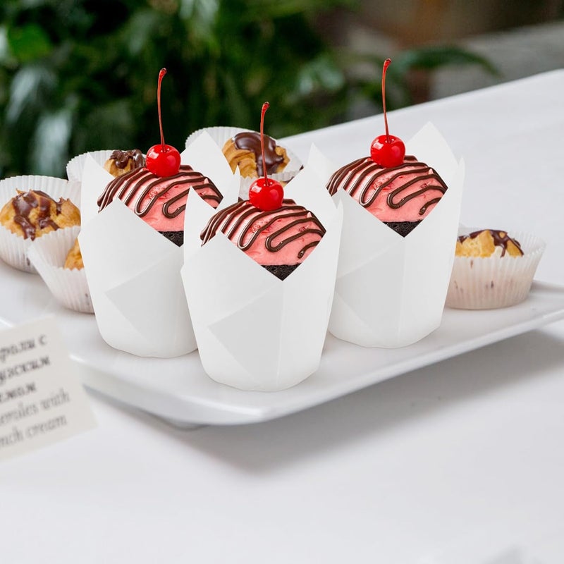 برايستونزون (BESTonZON) أغلفة كب كيك بأشكال زنابق، 150 قطعة، من ورق الخبز الأبيض، مقاومة للحرارة ومقاومة للزيت، مناسبة للاستخدام اليومي وفي الحفلات - Image 4