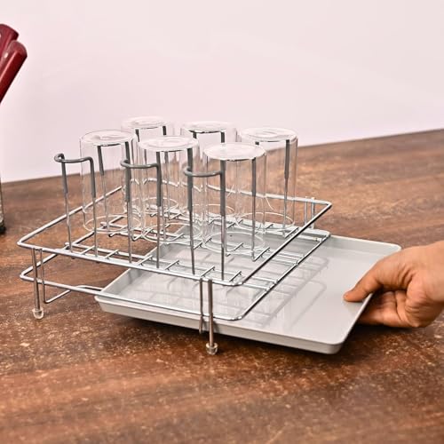 LIFE TIME Stainless Steel Glass Stand with Water Draining Tray – Heavy Duty 9 Glass Holder for Kitchen & Dining Table, Rust-Resistant, Space-Saving Organizer for Everyday Use - Image 2