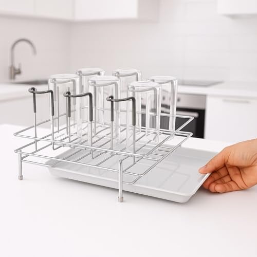 LIFE TIME Stainless Steel Glass Stand with Water Draining Tray – Heavy Duty 9 Glass Holder for Kitchen & Dining Table, Rust-Resistant, Space-Saving Organizer for Everyday Use - Image 5