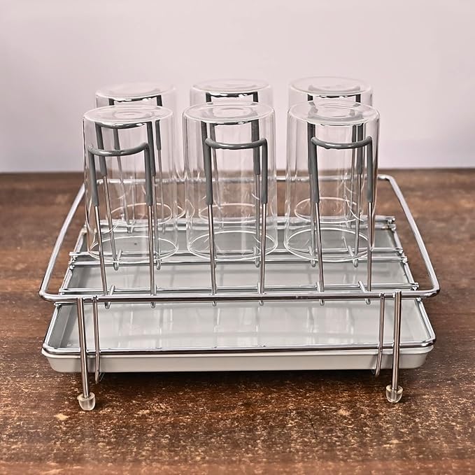 LIFE TIME Stainless Steel Glass Stand with Water Draining Tray – Heavy Duty 9 Glass Holder for Kitchen & Dining Table, Rust-Resistant, Space-Saving Organizer for Everyday Use - Image 1