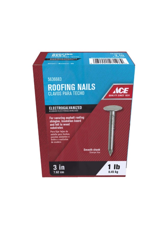 ACE Electrogalvanized Flat Head Roofing Nails Silver 3 Inch ACE5636683  - Image 1
