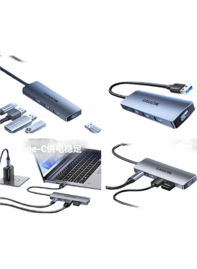 SAMZHE Usb3.0 Metal Splitter 4-Port Hub Expansion Dock High-Speed Hub Notebook Computer One Drag Multiple Adapter Extension Type-C Power Hbk1-3 1.5M - Image 1
