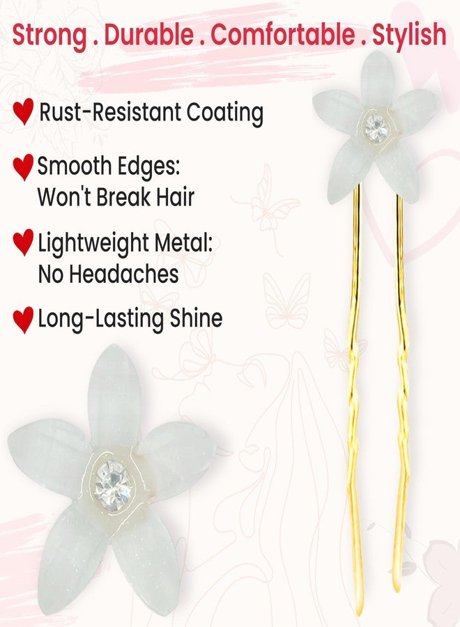 TEMPERIA (12pcs) Flower U Pins Hair Accessories for Women & Girls | Stylish Hair Bun Accessories for Wedding, Party & Festive Hairstyles | Metal Hair Pins with Flower Design - Image 4