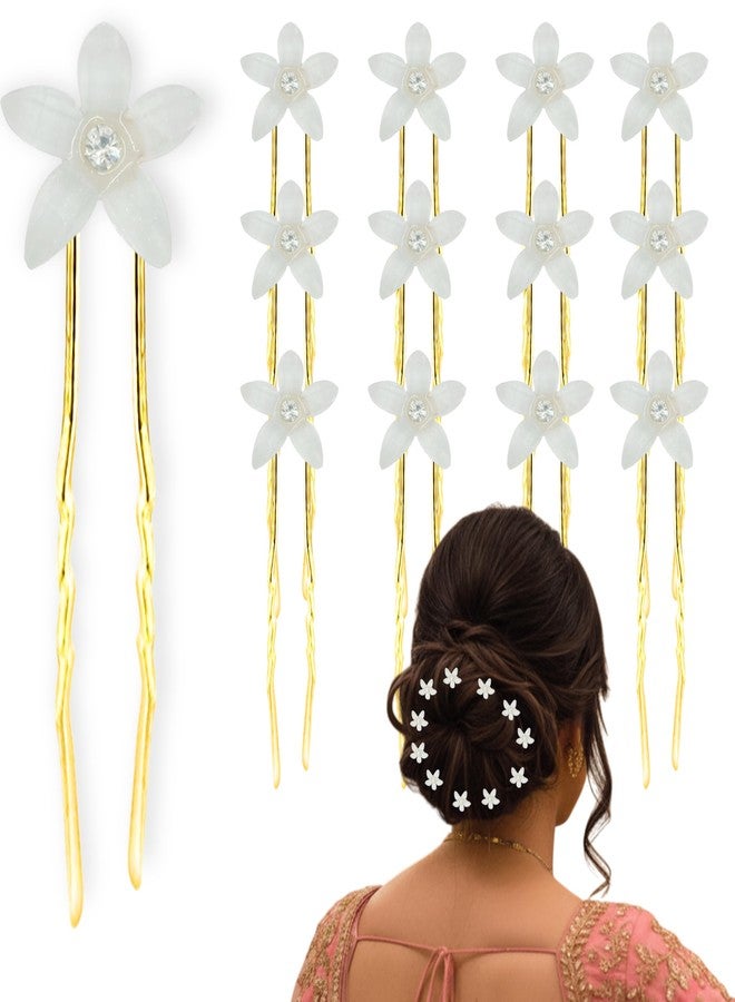 TEMPERIA (12pcs) Flower U Pins Hair Accessories for Women & Girls | Stylish Hair Bun Accessories for Wedding, Party & Festive Hairstyles | Metal Hair Pins with Flower Design - Image 1