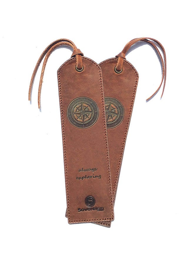 Sovereign-Gear Rks For Men And Women | Quality Mens Bookmark With Nautical Compass | 2 Smooth Handmade Leather Book Markers For Men Women Book Lovers Readers (7X2) Leather Gift | Sovereign-Gear  - Image 1
