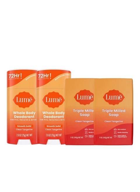 Whole Body Deodorant And Soap2.6 Oz Smooth Solid Stick With 72 Hr Odor Control (2 Pack) And 5 Oz Triple Milled Soap (2 Pack)Aluminum Free Baking Soda Free And Skin Loving (Clean Tangerine)