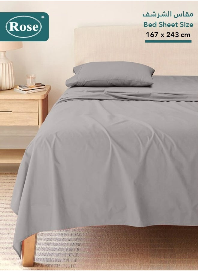 Rose Rose Luxurious Plain Flat Sheet and Pillow Case, Bed Sheet 2-Pieces Set, Soft & Cozy Microfiber Breathable and Cooling, Twin / Extra Twin Size 243x167 cm, Light Grey  - Image 1