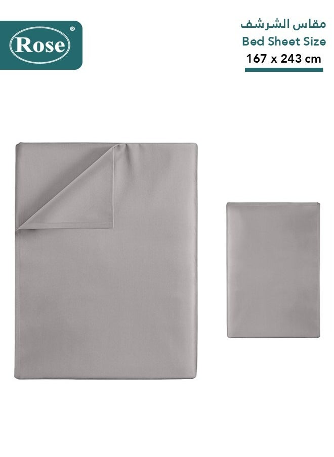 Rose Rose Luxurious Plain Flat Sheet and Pillow Case, Bed Sheet 2-Pieces Set, Soft & Cozy Microfiber Breathable and Cooling, Twin / Extra Twin Size 243x167 cm, Light Grey  - Image 2