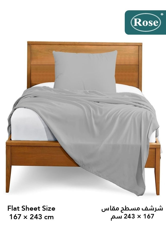 Rose Rose Luxurious Plain Flat Sheet and Pillow Case, Bed Sheet 2-Pieces Set, Soft & Cozy Microfiber Breathable and Cooling, Twin / Extra Twin Size 243x167 cm, Light Grey  - Image 3
