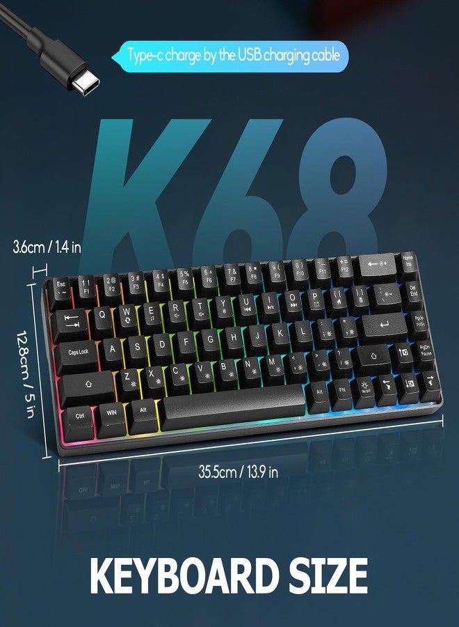 Guiheng Wired Portable 60% Mechanical Gaming Keyboard,RGB LED Backlit Compact 68 Keys Mini Wired Office Keyboard with Red Switch for Windows Laptop PC Mac - Black - Image 4