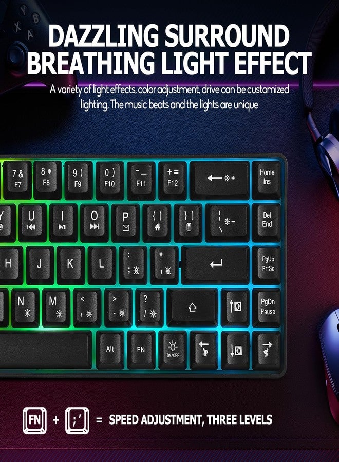 Guiheng Wired Portable 60% Mechanical Gaming Keyboard,RGB LED Backlit Compact 68 Keys Mini Wired Office Keyboard with Red Switch for Windows Laptop PC Mac - Black - Image 3