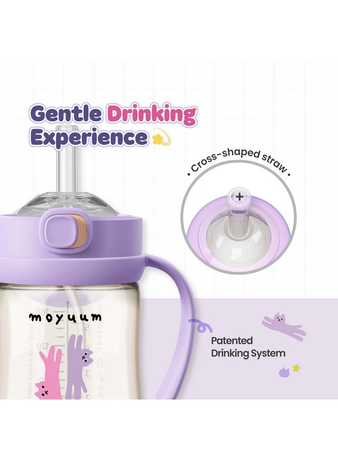 MOYUUM كوب سبي بلي مويووم المقاوم للتسرب مع مقبض | صنع في كوريا، 100% خالي من BPA، كوب قشة سحري لا يسرب مع غطاء قابل للطي، سهل الحمل للأطفال والرضع، 9 أونصات باللون الأرجواني - Image 3