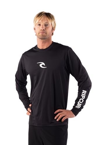 Rip Curl Men's Standard Long Sleeve Rashguard-UPF 50+ Sun Protection Surf Shirt, Loose Fit Rash Vest, Black, Large - Image 2