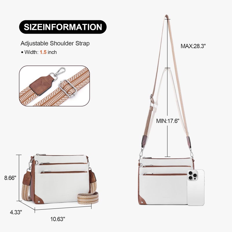 Lexiyat Crossbody Bags for Women Rfid Travel Crossbody Purses Leather Roomy Handbags Medium Shoulder bag with Adjustable Strap Beige - Image 5