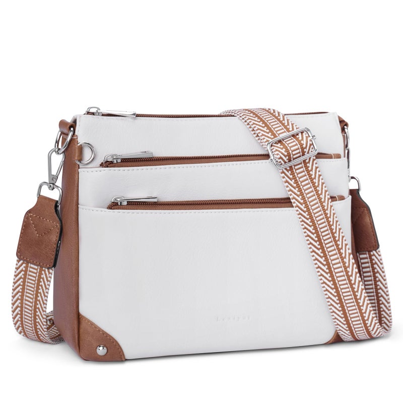 Lexiyat Crossbody Bags for Women Rfid Travel Crossbody Purses Leather Roomy Handbags Medium Shoulder bag with Adjustable Strap Beige - Image 1